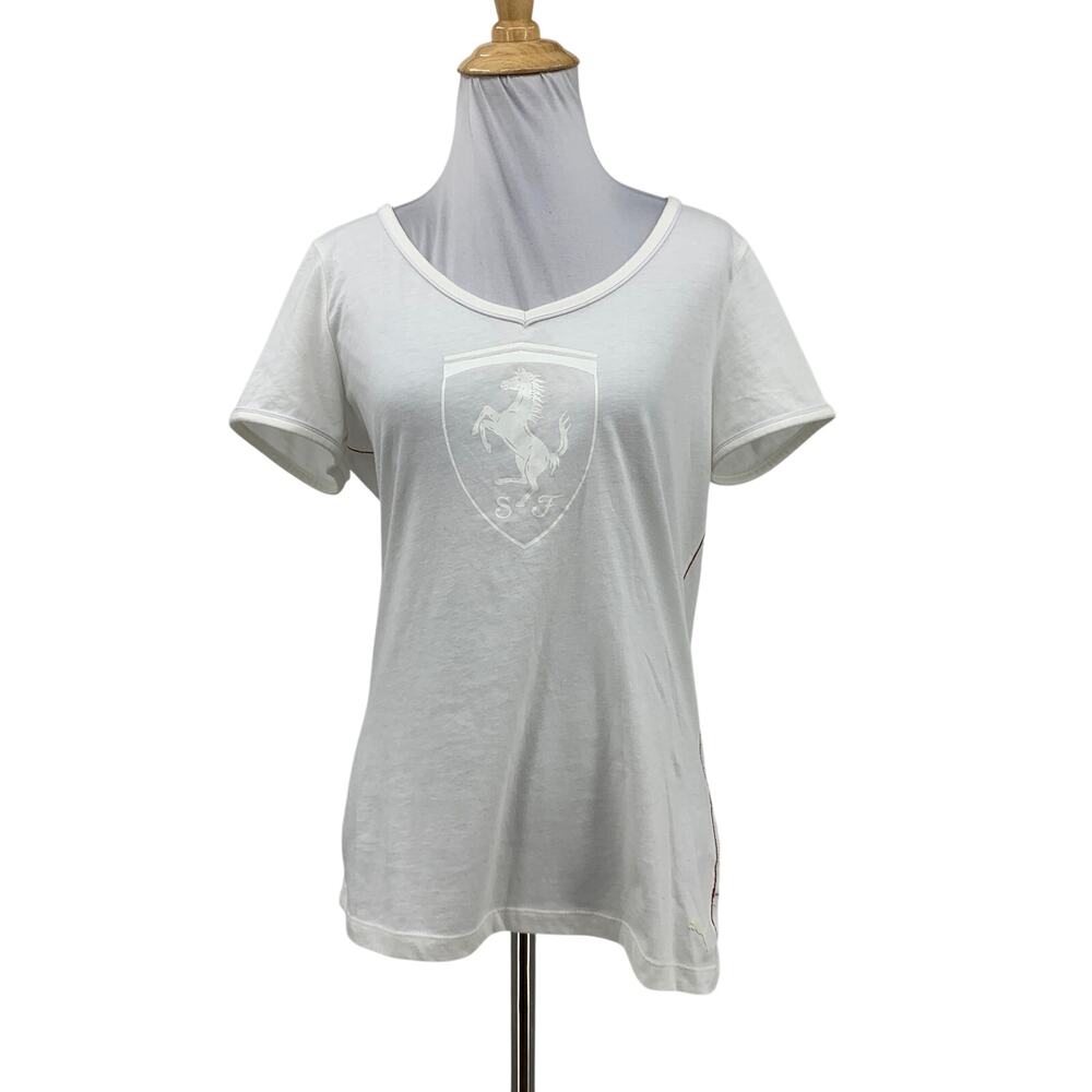 Puma T Shirt Womens M Medium Off White Scuderia Ferrari Shield Graphic Cotton